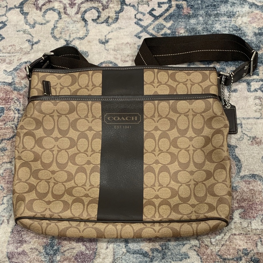 Coach Tan and Brown Signature Messenger Bag